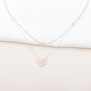 Rose Quartz Heart Pendant Silver Tone Multi-Strand Necklace •Gift for Her • Love Heart Pendant Necklace • Alicia Bonnie