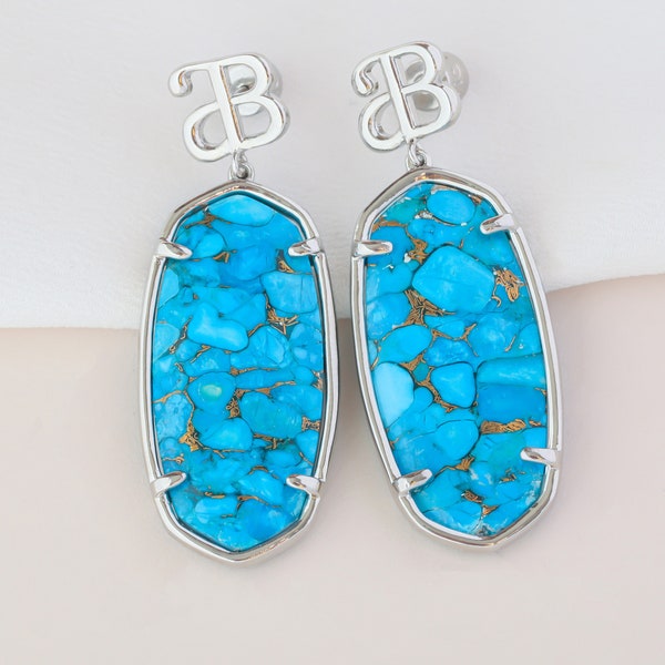 Bronze Veined Turquoise Drop Earrings • Natural Gemstone Silver Earrings • Dangle Earrings • Wedding Bridesmaids Jewelry • Alicia Bonnie