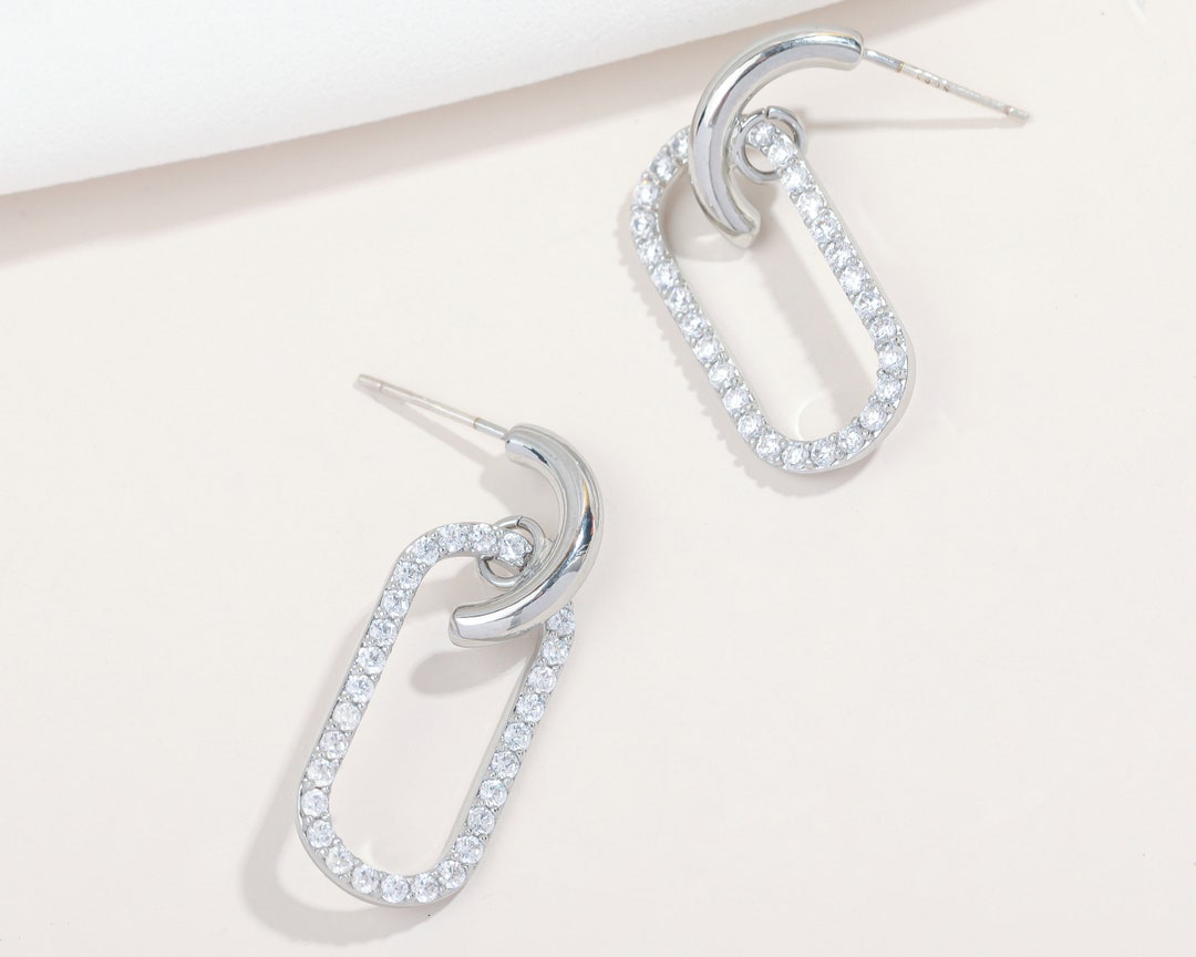 Abbie Small Open Frame Silver Earrings in White Crystal
