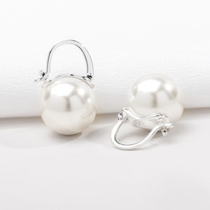 Pearl Huggie Hoop Earrings • Silver Huggie Earrings • Pearl Drop Earrings • Wedding Bridesmaids Jewelry • Alicia Bonnie