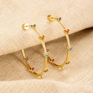 Hearts Crystal Hoop Earrings • Hoops • Colorful Hoops • Gold Hoop Earrings • Love Earrings • Wedding Jewelry • Alicia Bonnie