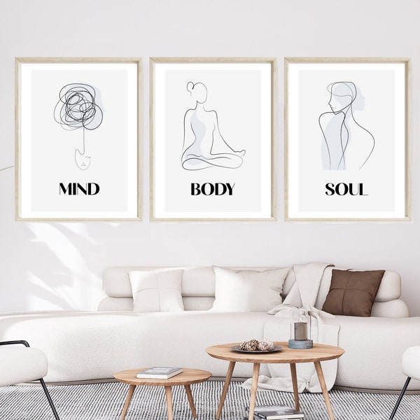 Mind Body Soul 3 set line drawing Printable Wall Art Aura Spiritual Poster mind soul Trendy Wall Art Body digital download