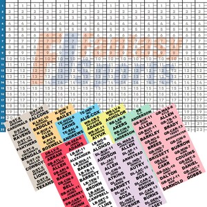 May include: A colourful chart with a grid of numbers from 1 to 22. Each row has a team name and player name with a corresponding number. The chart is for fantasy sports.