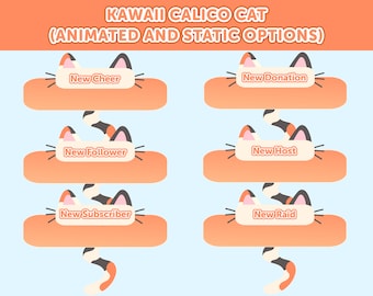 Kawaii Calico Katze animierte und statische Warnungen für Twitch Gaming Stream | Ästhetisch, Vektorkunst, Gamer Mädchen, Wald, Herbst