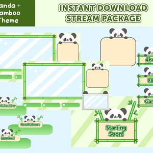 Twitch Overlay Package | Kawaii Panda Theme | Chat Box, Panel, Alert, BRB, Starting Soon, Thanks for Watching, Animated, Bamboo, Bear