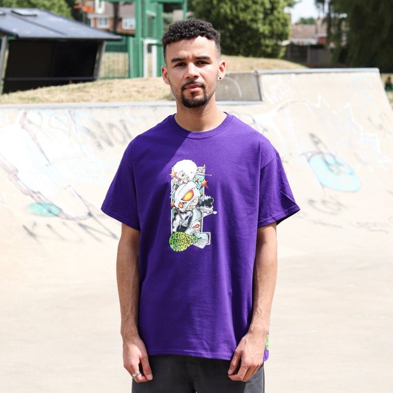 T-shirt Reason Brand Homme Taille M - Violet à Rayures Cartoon - Coton - Neuf Sans étiquette