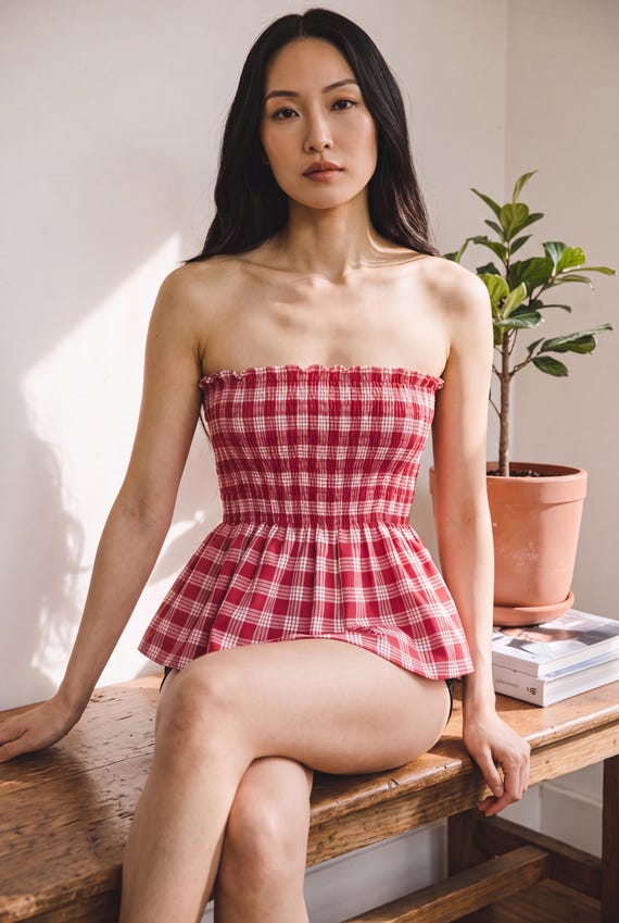 Strapless Palaka Shirred Top w/ peplum-Made-to-Order, Made in Hawaii, pls read entire description--MORE COLORS AVAILABLE-see other listings