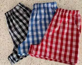 Pantalones cortos de algodón Palaka con bolsillos - Hechos en Hawái - Lea la descripción completa