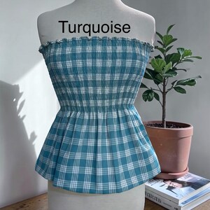 Strapless Palaka Shirred Top with peplum-Made-to-Order, Made in Hawaii, pls read entire description—MORE COLORS AVAILABLE-see other listings Turquoise