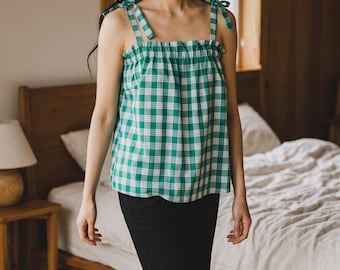 Haut Palaka ample à bretelles nouées - Décontracté, confortable, confectionné sur commande (veuillez lire la description complète) - d'autres couleurs sont disponibles dans une autre annonce.