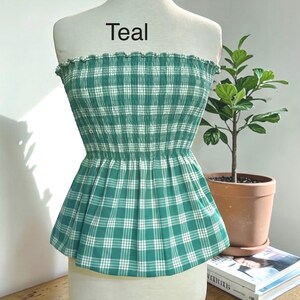Strapless Palaka Shirred Top with peplum-Made-to-Order, Made in Hawaii, pls read entire description—MORE COLORS AVAILABLE-see other listings Teal