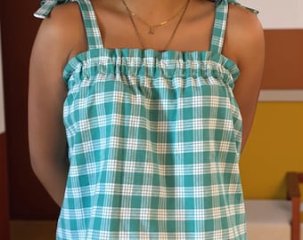 Tie-strap loose-fit Palaka Top - Casual, comfortable, Made-to-Order (please read entire description)