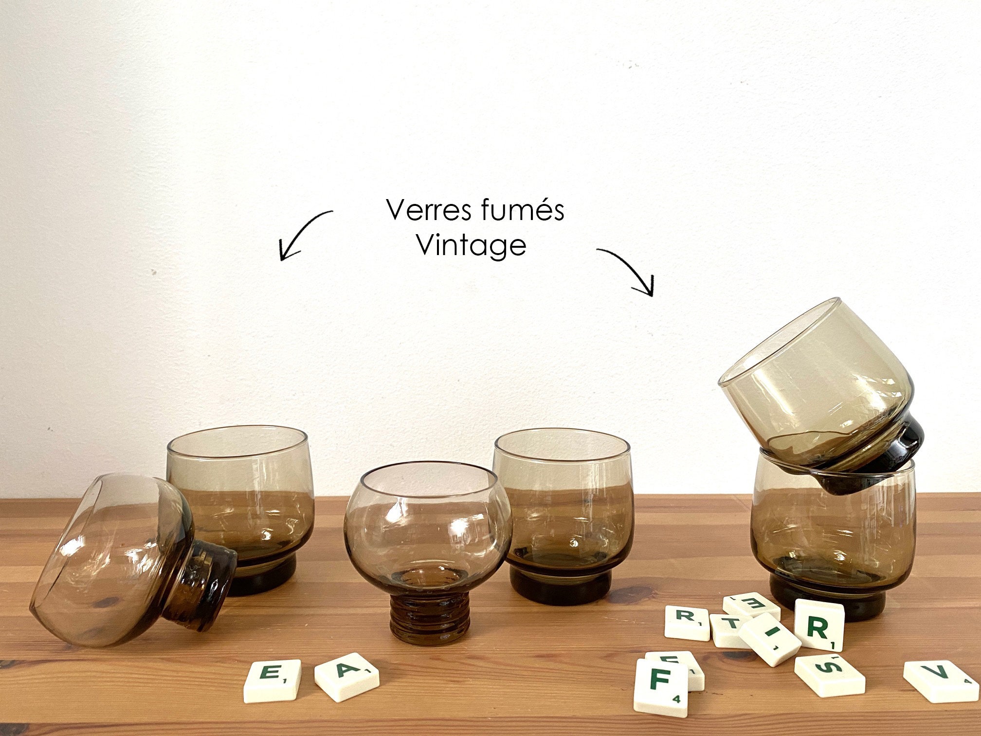 Verres Fumés - Différents Lots Différentes Formes Chic Vintage 100% Récup