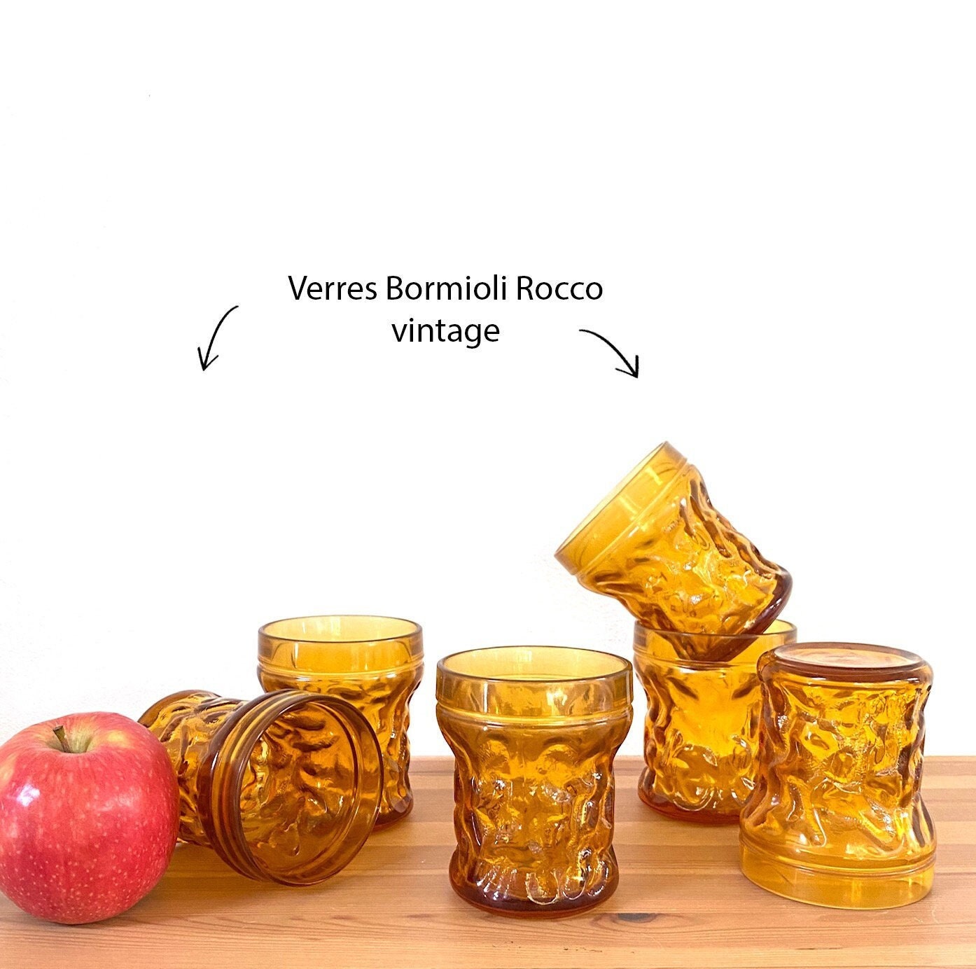 Verre à Jus - Verre Ambré Bormioli Rocco Années 70 Italie Orange Vintage