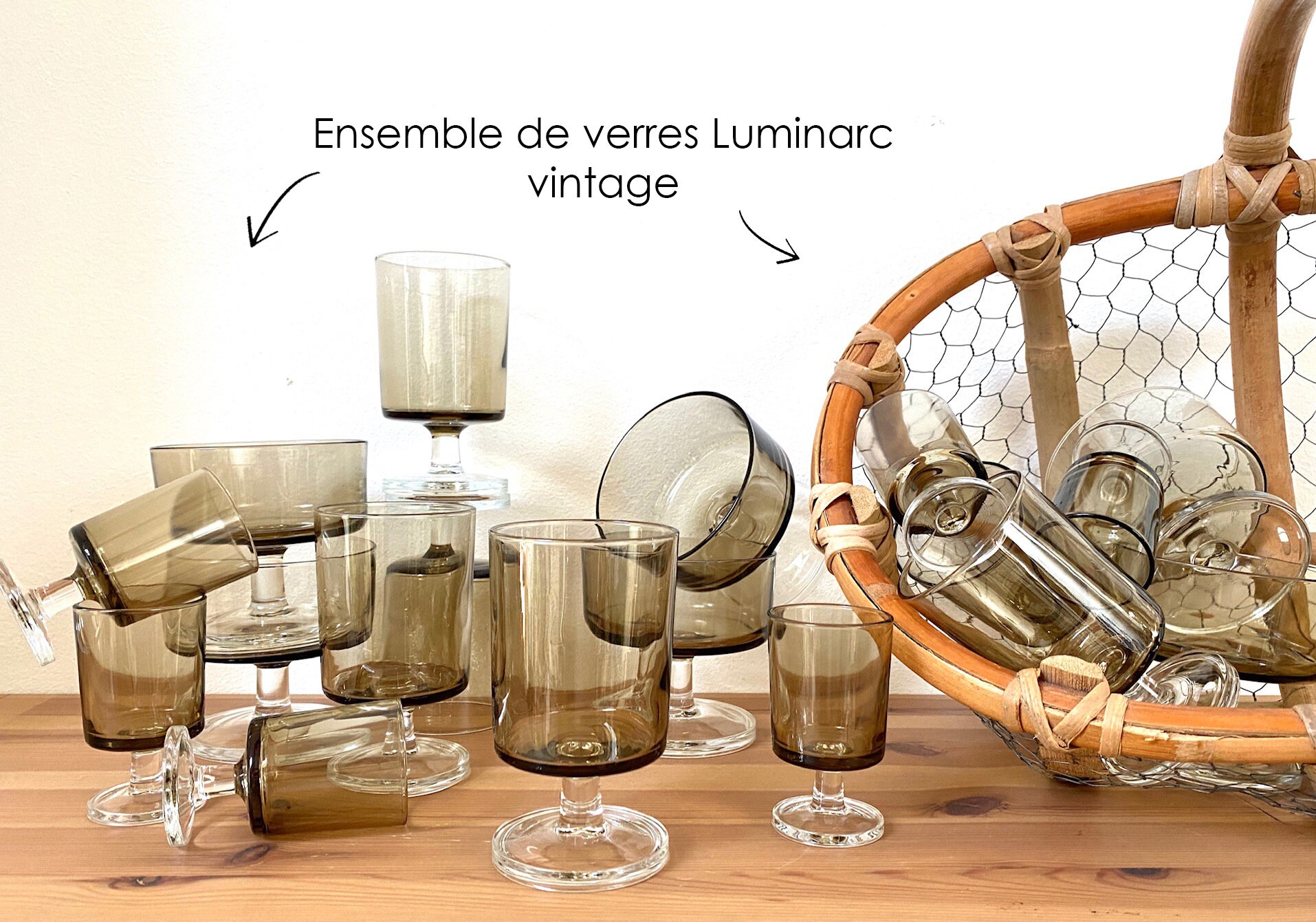 Ensemble de Verres Luminarc Cavalier - Année 70 Fumé Très Bon État Vintage
