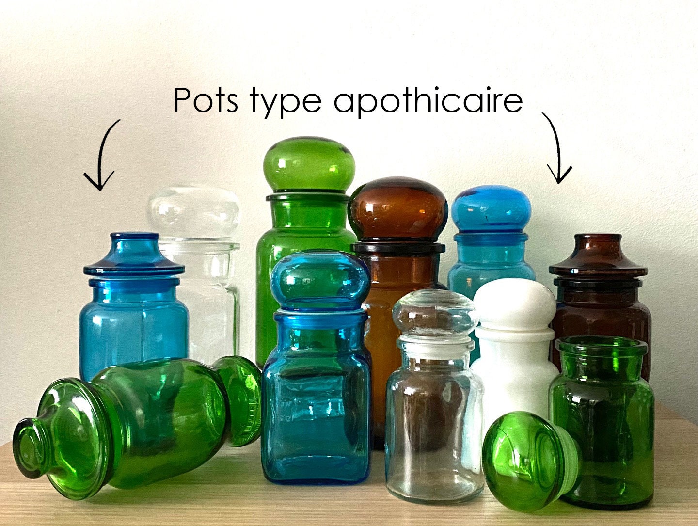 Pot Publicitaire Type Apothycaire en Verre - Lots Différentes Couleurs Formes Ariel Maxwell Lever