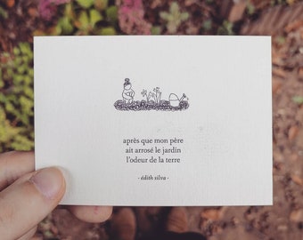 Haiku card Father smells earth