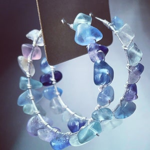 Large hoop crystal earrings rose quartz & moonstone, labradorite