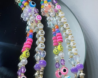 Phone strap | Bright personalsied Smiley mix bead phone strap | mobile strap | phone accessories | personalised mobile charms