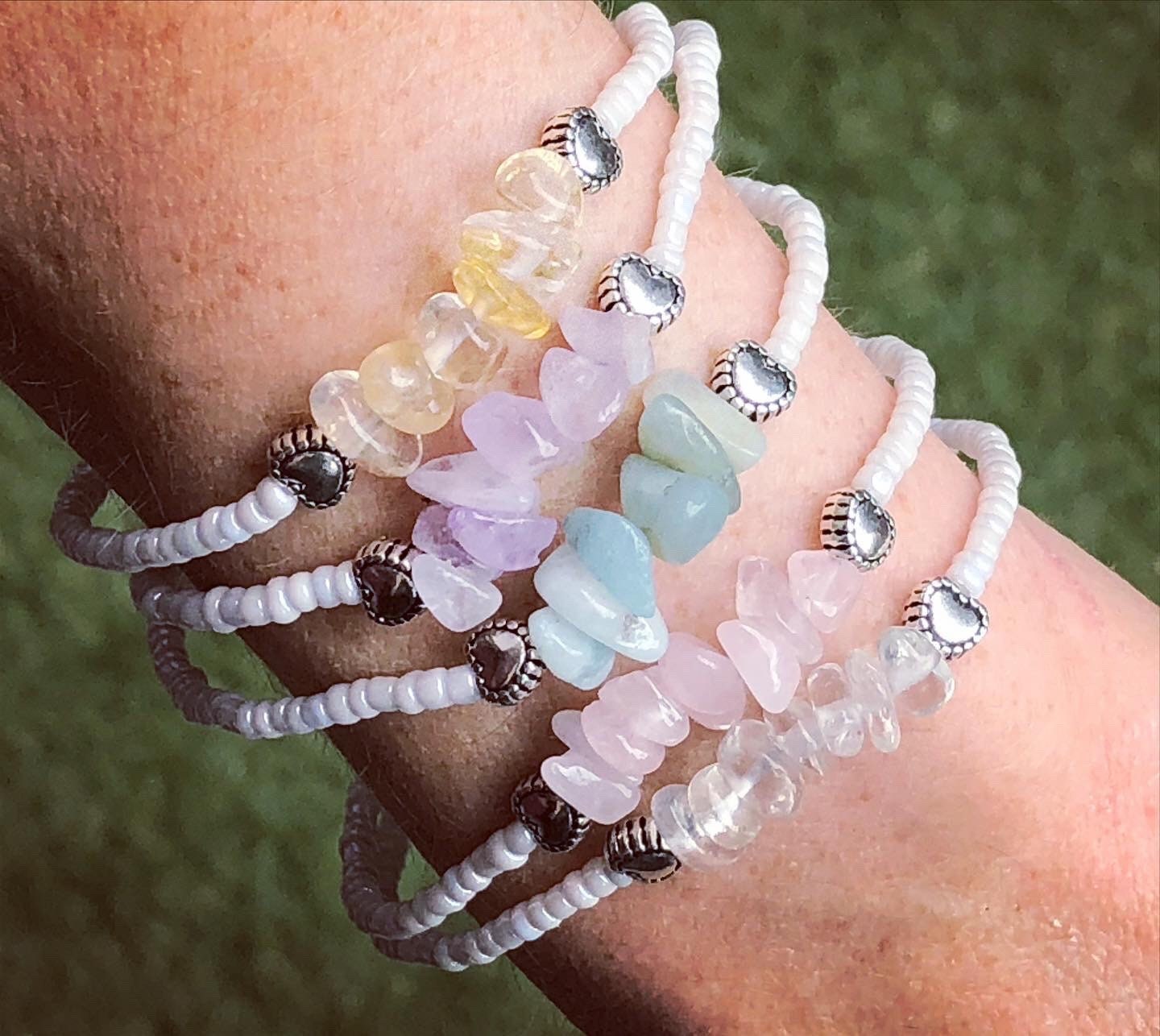 Pearl White Glass Beaded Gemstone Bracelets Etsy