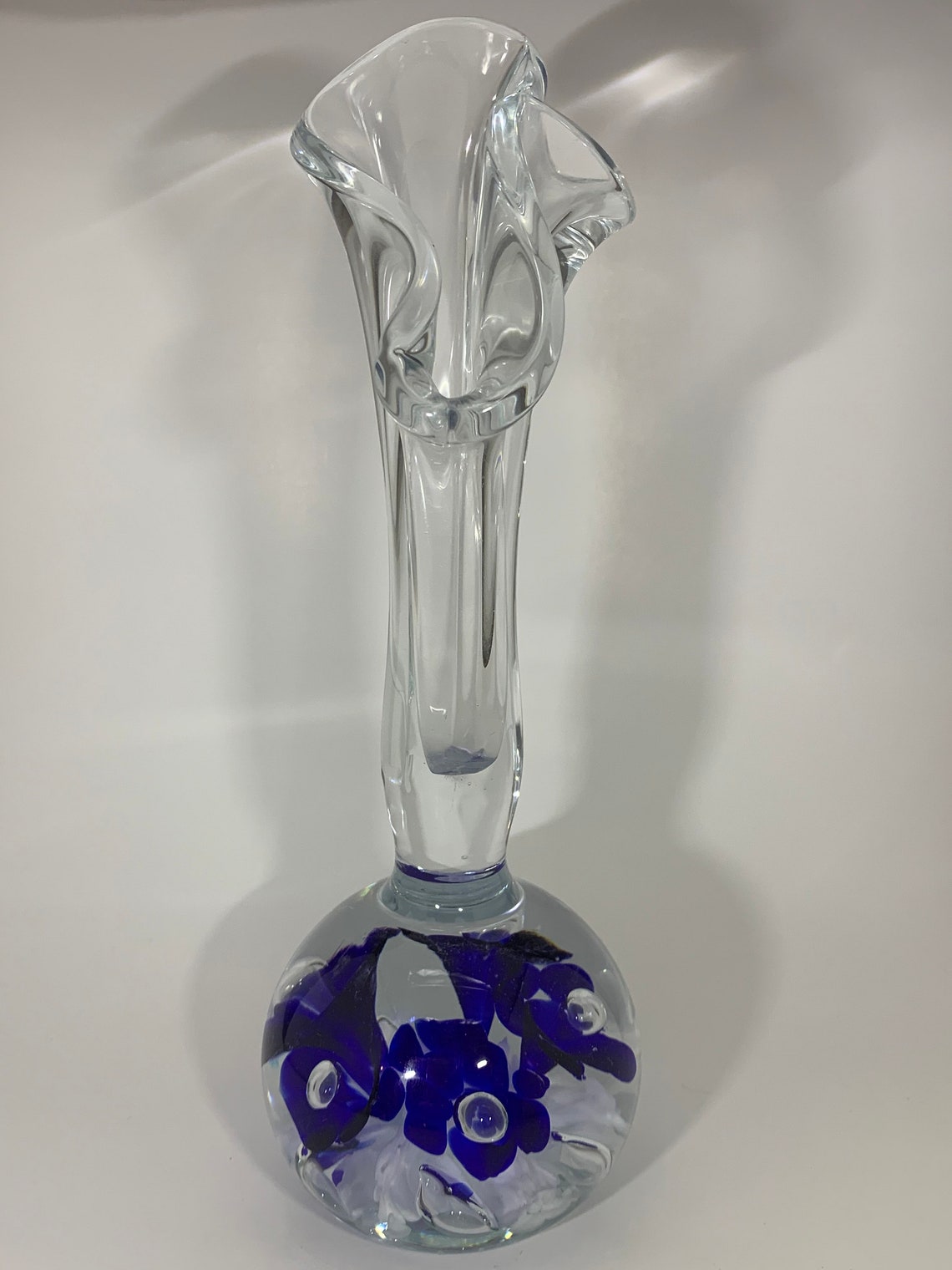 Rare Vintage Gibson Glass Paperweight Bud Vase Blue White Etsy