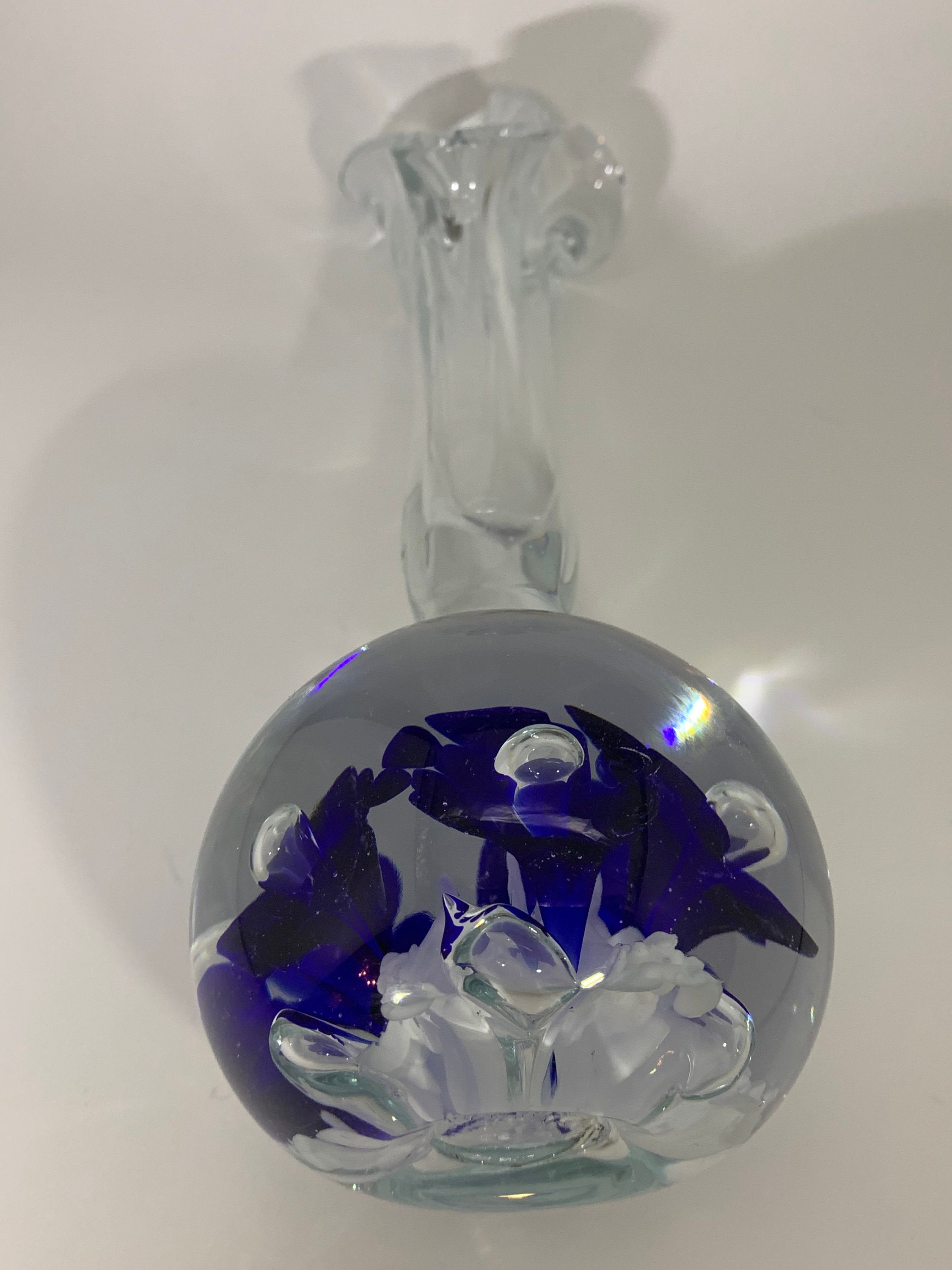 Rare Vintage Gibson Glass Paperweight Bud Vase Blue White Etsy