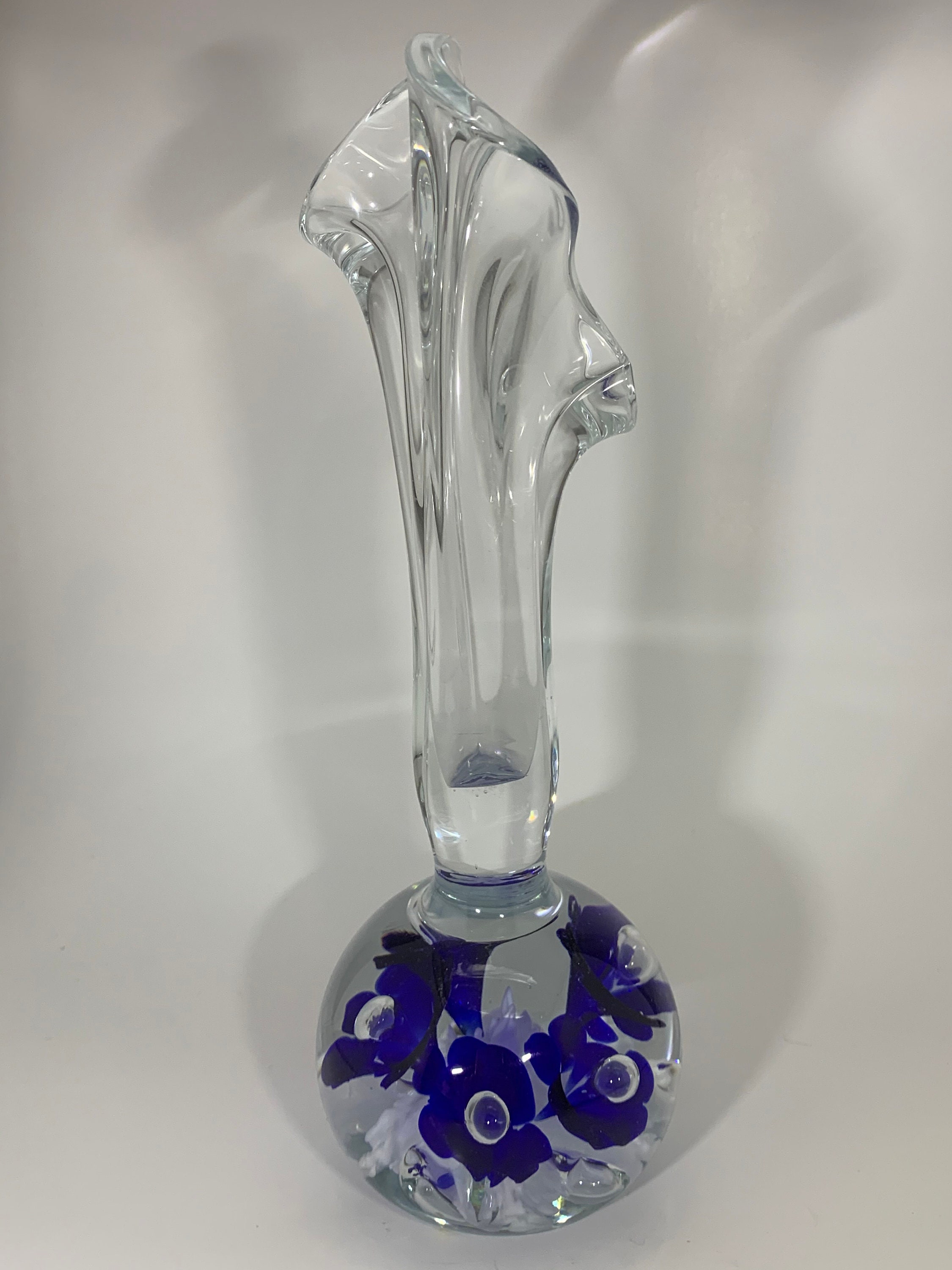 Rare Vintage Gibson Glass Paperweight Bud Vase Blue White Etsy