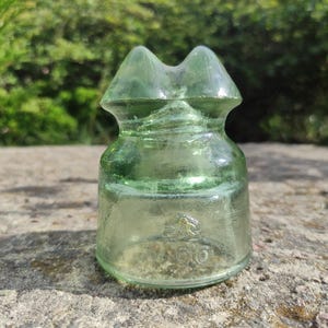 Vintage Glass Insulator NS 18A – 1990 – Light Green – Minor Chip on Top – Ukraine – Industrial Retro Decor – Discounted