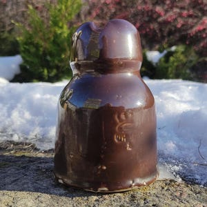 Vintage USSR Porcelain Pin Insulator: Chocolate Brown Industrial Decor