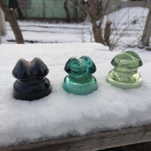 Vintage USSR Glass Insulator Set: Green & Brown NS18A, Industrial Decor