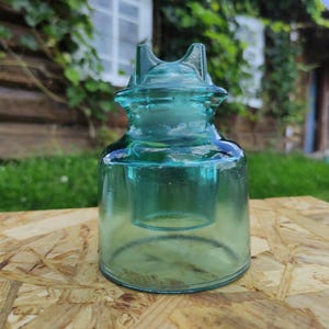 Vintage French Glass Insulator – EIV 05 DC – Green Aqua – Heavy Pin-Type – Sediver – 2005 – 490 g