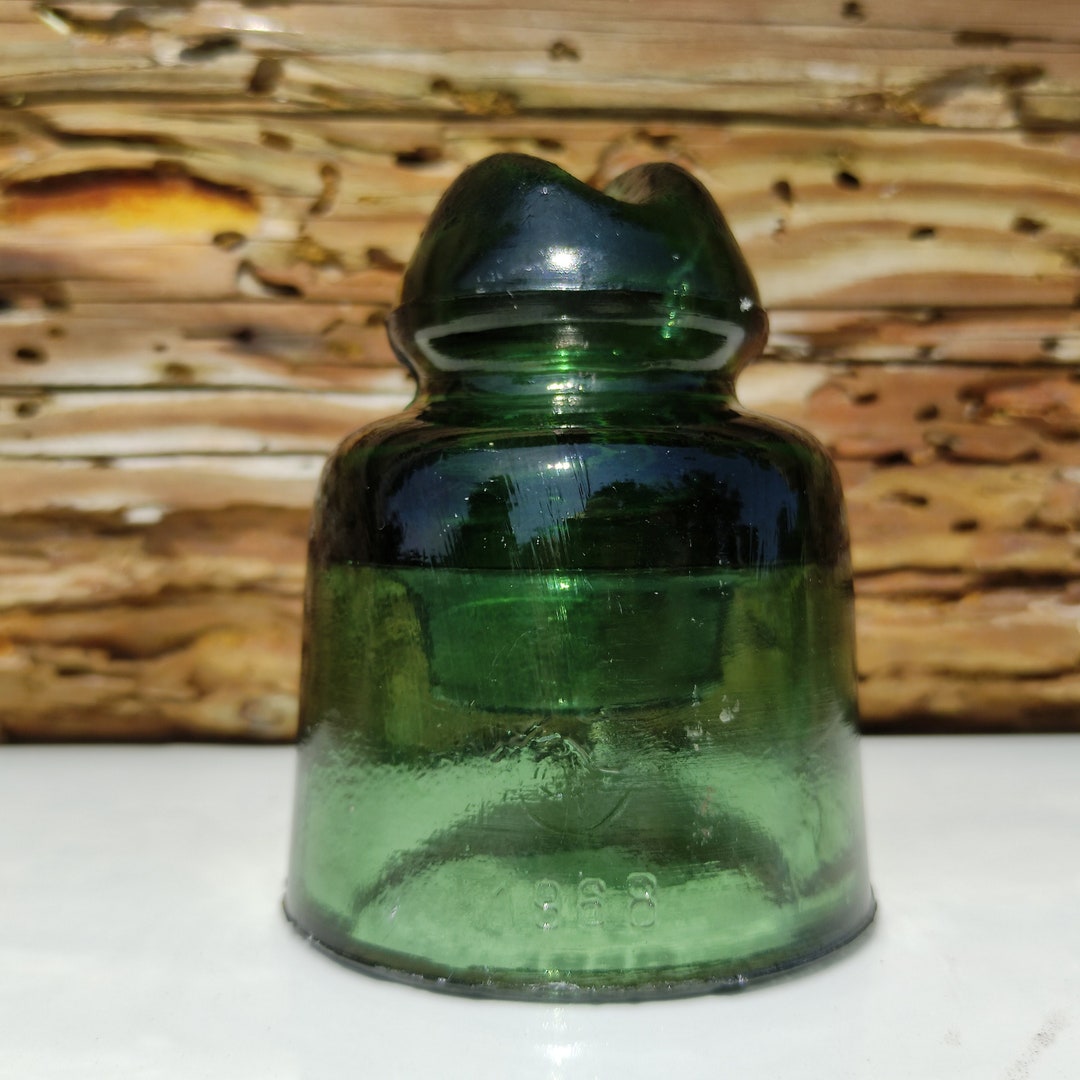 Vintage Glass INSULATOR Green 1968 Old Electrical Home Decor