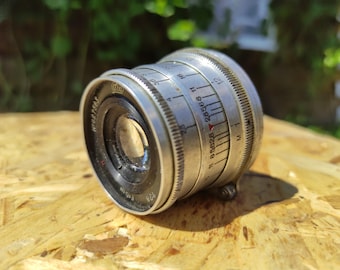 Vintage Objektiv Industar-26 M 50 mm f/2,8 Objektiv mit Fokussierknopf – UDSSR, Seriennummer 627563