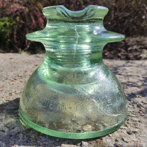 Vintage Pale Green Glass Insulator SHS10-G - USSR Lviv 1982