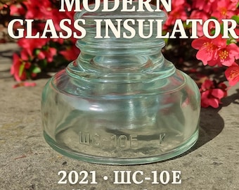 Modern Glass Insulator ShS10-E (ШС10-Е) Light Green, 2021 Ukraine | Collectible, Home & Garden Decor, Industrial Vintage Style