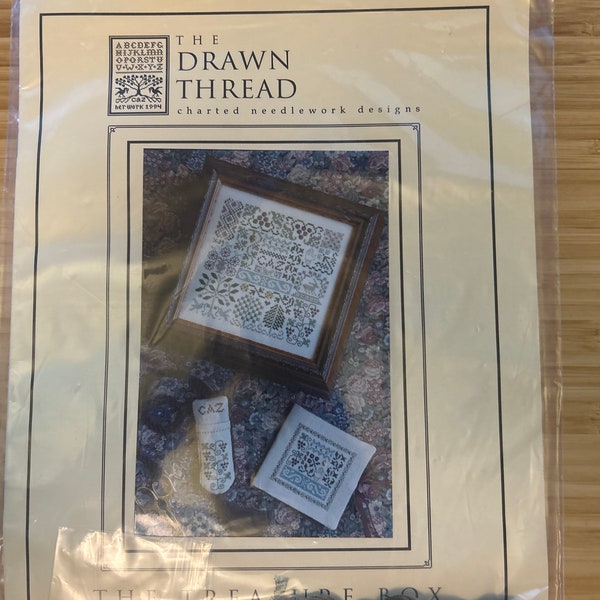 The Drawn Thread - The Treasure Box Cross Stitch Pattern with Floss and embellishments