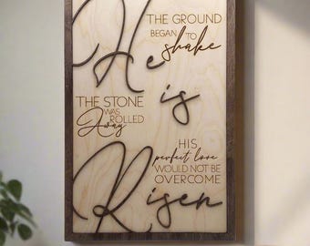 He Is Risen Wood Sign – Christian Easter Wall Art | Resurrection Decor