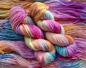 Rainbow Glitter - Hand dyed DK 225m 100g Superwash Merino wool and nylon yarn