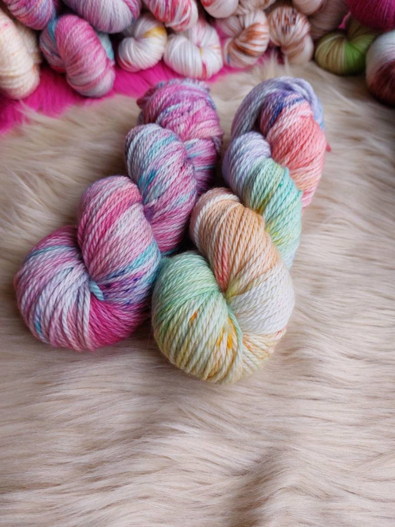 Unicorn Gelato Hand dyed Aran/worsted 100g 166m 100% superwash merino wool yarn image 6