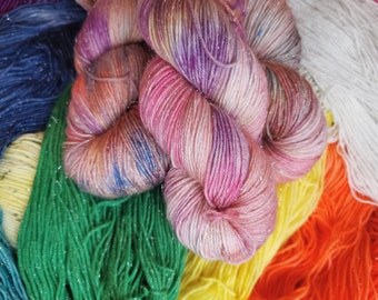 Swirly twirly gumdrops - hand dyed deluxe sparkle 4 ply fingering/sock 400m 100g Superwash Merino wool, silver stellina and nylon yarn