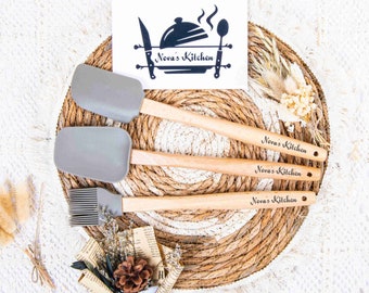 Personalisierte Holzspachtel-Set, gravierte Kochutensilien, Koch Geschenk