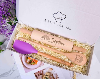 Set regalo personalizzato per dolci, cucchiaio di legno e mattarello