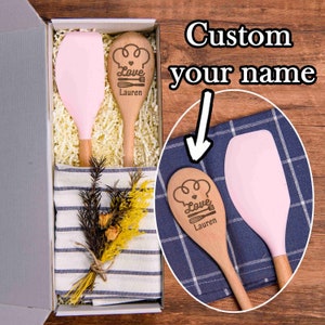 Gravur Holzlöffel und Pfannenwender, Koch Geschenkbox mit Blume, Küchendekoration, Geschenk für Bäcker, Geschenk für Mama, Geschenk für Mama