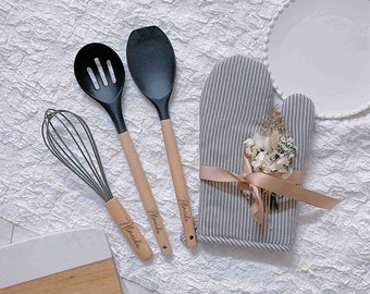 Personalisierte Backutensilien Set, Pfannenwender mit Gravur, Geschenkbox für Koch