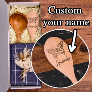 Personalized Wooden Spoon and Soup Ladle, Bridal Shower Favors, Unique Birthday Gift, Gift Box For Mom, Housewarming Gift, Home Cooking Gift