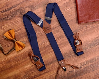 Navy Blue Leather Suspenders, Men's Suspenders, Groomsmen Suspenders, Groomsmen Proposal, Outdoor Suspenders, Father's Day Gift