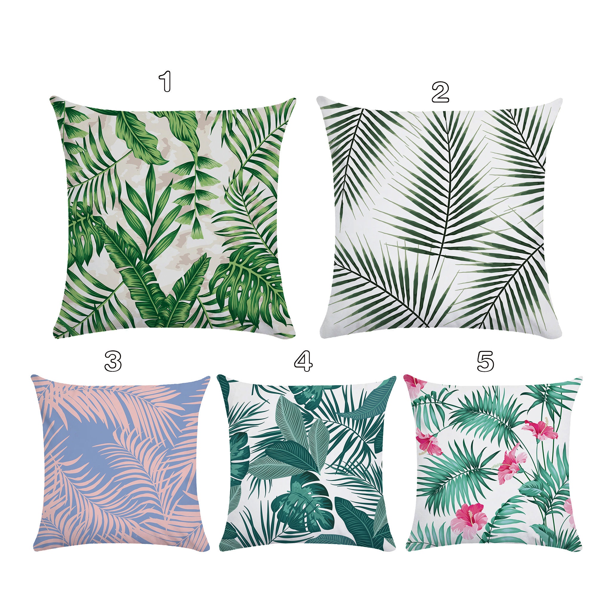 Green Plant Pillow Cover Flowers and Greenery Print Cushion Etsy