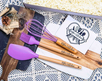 3 Teile / satz Kundenspezifische Küchenutensilien, personalisierte Pfannenwender, Bürste, Schneebesen, Backgeschenke, Geschenk für neues Zuhause, Einweihungsgeschenk, Wertschätzungsgeschenk