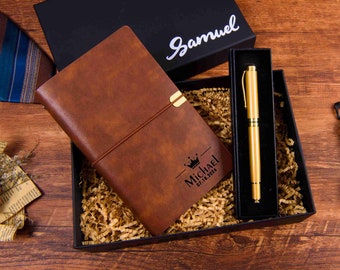Diario de cuero personalizado, cuaderno y bolígrafo, regalo de graduación, regalo del Día del Padre, regalo de empresa, propuesta de padrino, regalo para él