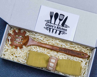 Spaghetti Spoon Gift Box, Personalized Kitchen Utensils, Wooden Serving Utensil, Wooden Spaghetti Fork, Kitchenware Gift Box for Grandma